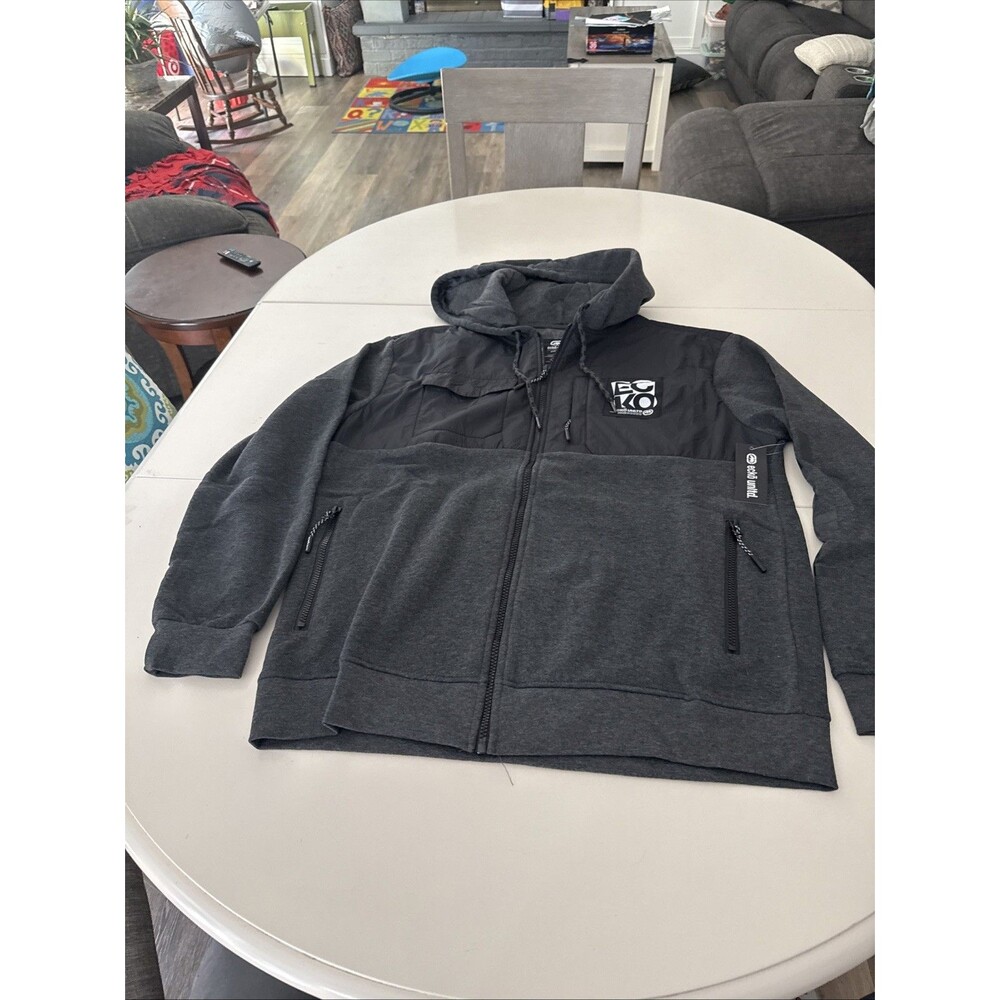 Ecko Unltd. Men’s Full Zip Hooded Colorblock Hoodie Gray/Black Large 4 Pockets